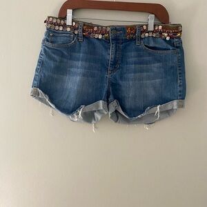 Else Blue Jean Shorts with Embellished Waistband